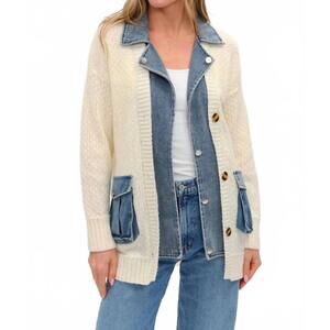 NEW SIX/FIFTY rachel mixed media cardigan in denim mix